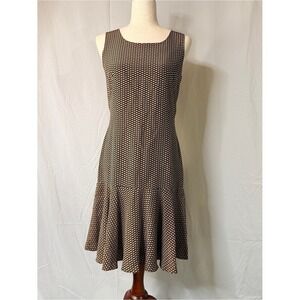 Vintage‎ 80s Sleeveless Black and Cream Printed Midi Dress with Flared Hem Silk